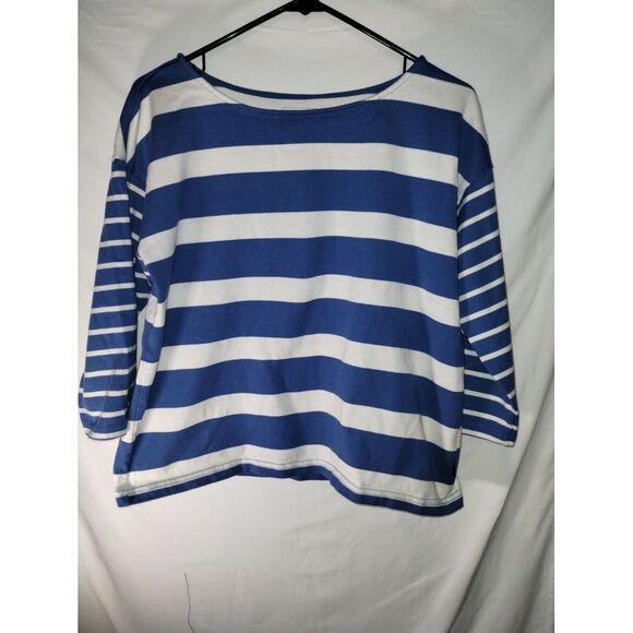 L.L. Bean Blue & White Striped Boat Neck Top With 3/4 Length Sleeves Women's PSM - Picture 1 of 7